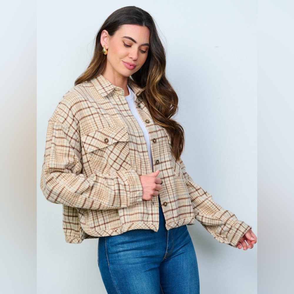 Carly Jean Los Angeles Plaid Tan Jacket for Women